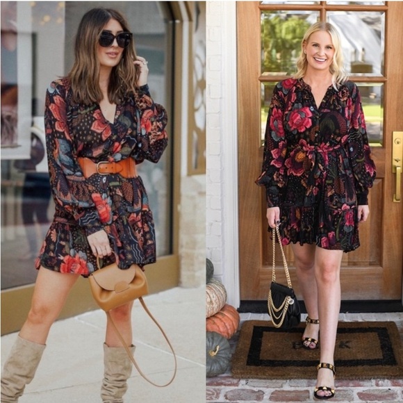 FARM RIO •BLOGGER FAVE•SOLD OUT• Black River Creatures Floral Belted Mini Dress - Picture 5 of 12